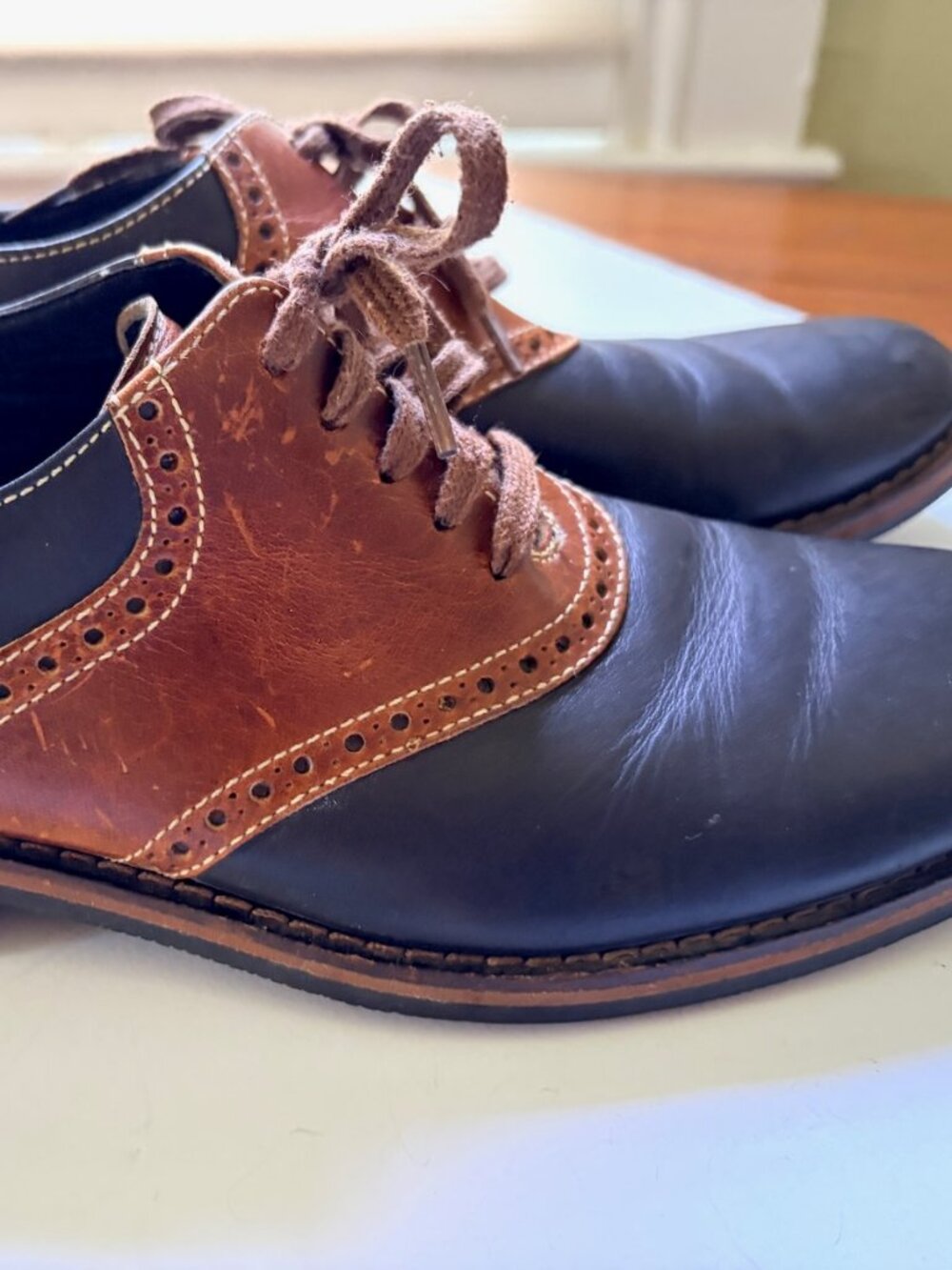 Cole Haan Blue Brown Saddle Shoes Mens 8M Womens 9.5 Preppy Dress Unisex Oxford